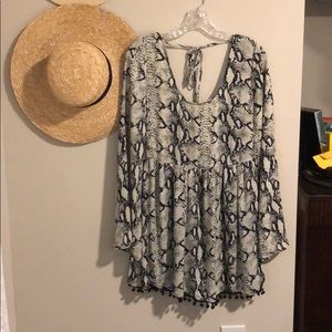 Snake Skin long sleeve dress with Pom detail